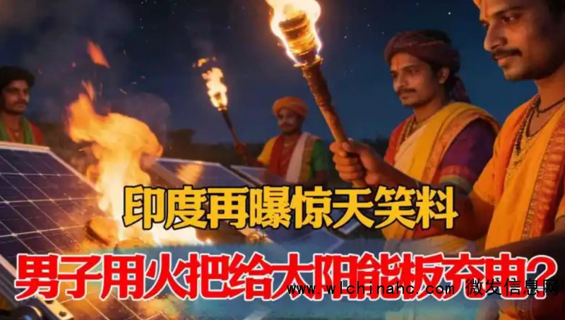 印度男子举火把试图给太阳能板充电