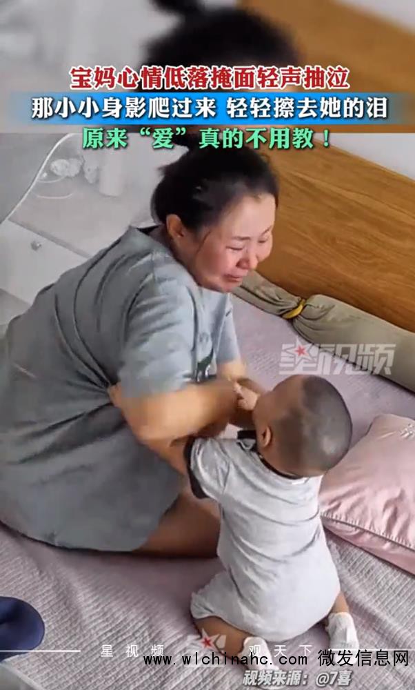 7个月宝宝爬过来拥抱哭泣宝妈