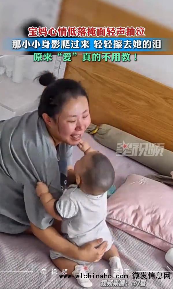 7个月宝宝爬过来拥抱哭泣宝妈