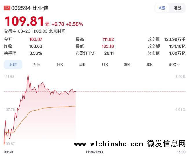 比亚迪A股大涨 新能源利好助推